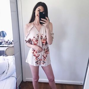 Beige and red floral romper‎